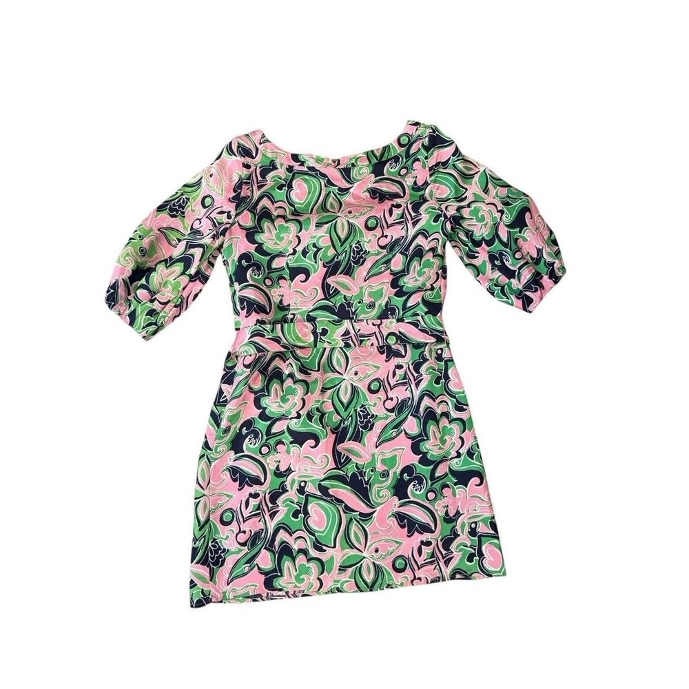 Lilly Pulitzer Lime Green and‎ Pink Retro Belted Dress Women's Sz 4 - Picture 2 of 5